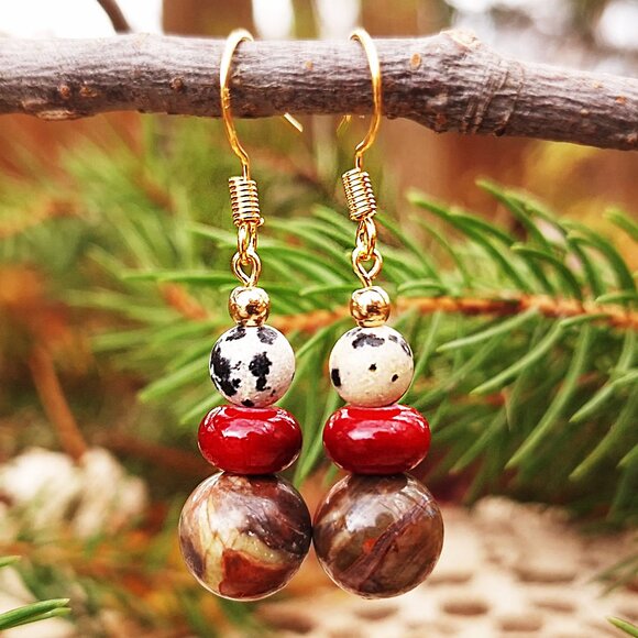 Ceramic & Jasper Earrings, Earthy Boho Earrings, Natural Forest Earrings, Hippie - Picture 5 of 7